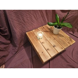Handmade solid wood coffee table – rustic reclaimed timber & metal frame (62 × 58 × 30 cm)