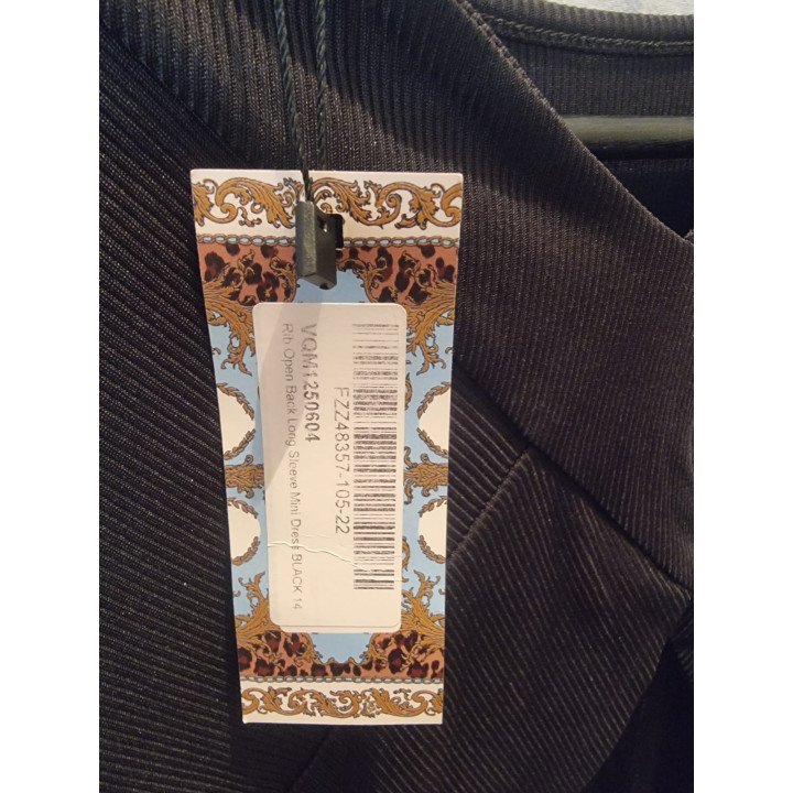 Black Ribbed Open Back Long Sleeve Mini Dress – Size UK 14 (New with Tags)